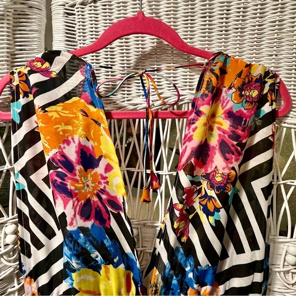 America & Beyond Sleeveless Sheer Maxi Dress Sz XL Tropical Beach CoverUp Flowy - Picture 10 of 16